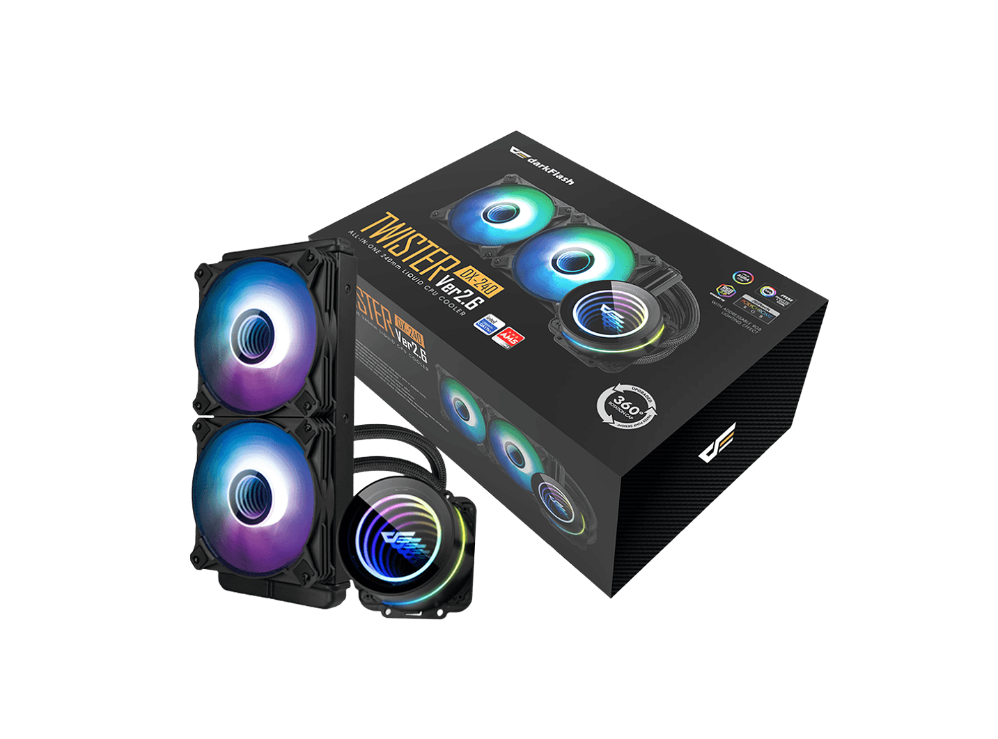 DARKFLASH TWISTER DX-240 V2.6 ARGB AIO 240MM LIQUID CPU COOLER (LGA1700 READY)